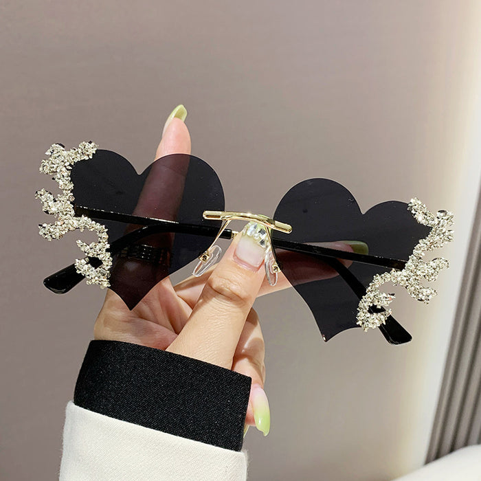 Wholesale Love Rhinestone Cut Edge Frameless PC Sunglasses JDC-SG-MNY003