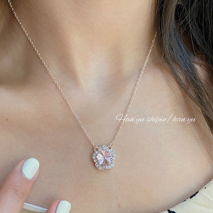 Wholesale Romantic cherry blossom necklace, pink crystal peach blossom pendant, collarbone chain, new versatile accessory