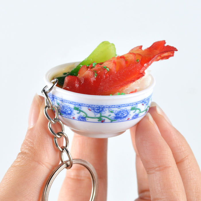 Wholesale Chinese Blue White Porcelain Food Keychain Simulated Rice Meal Hanging Charm Fashion Decorative MOQ≥3