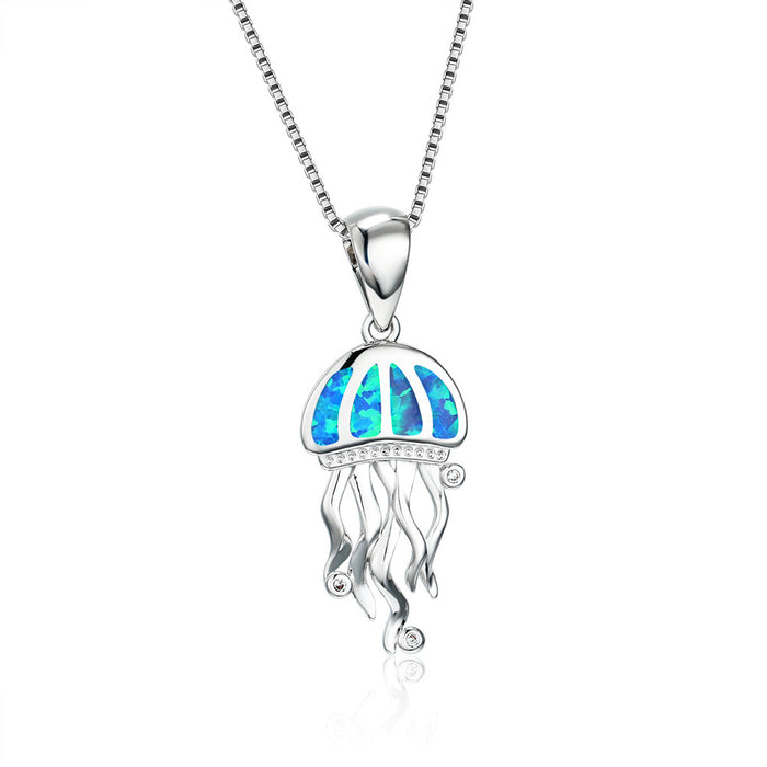 Wholesale White Gold Jellyfish Blue Opal Necklace JDC-NE-BaoS002