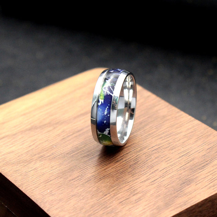 Wholesale Personalized Creative Earth Pattern Titanium Steel Ring 3D Stickers Drip Oil Ring Jewelry