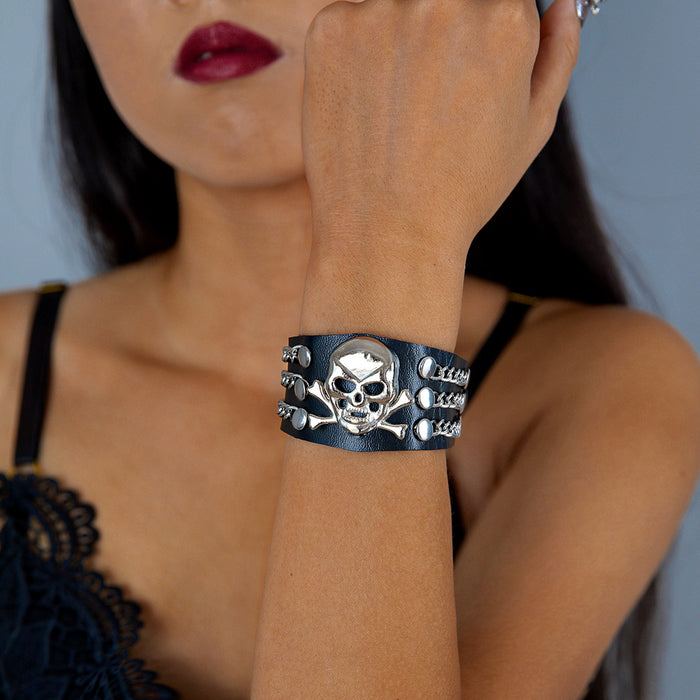 Wholesale Punk Nightclub Leather Rivet Bracelet PU Chain Bangle Unisex Jewelry MOQ≥2