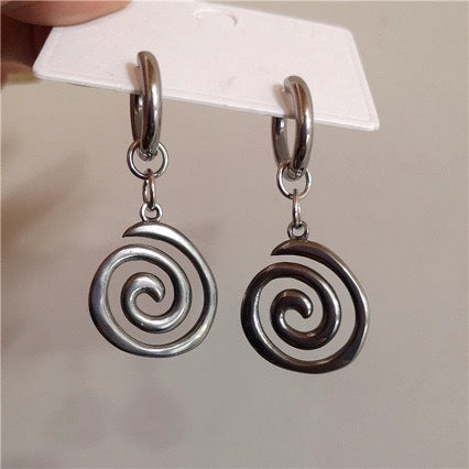 Wholesale Retro geometric spiral stainless steel earrings, personalized and trendy hip-hop earrings