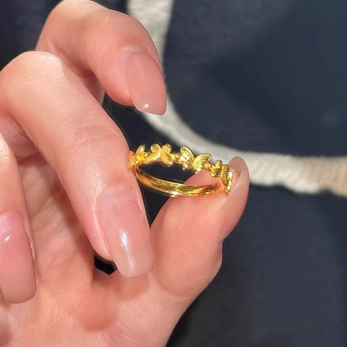 Wholesale Golden Butterfly Ring Imitation Gold Three Dimensional Butterfly Ring, Small and Popular Ring