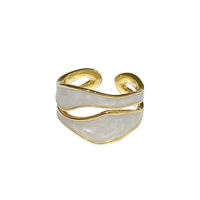 Wholesale Geometric double-layer hollow ring for women's fashion temperament, irregular drop glaze color blocked open ring, index finger ring