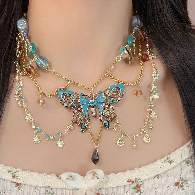 Wholesale Butterfly tassel necklace, heavy-duty necklaces, punk retro necklaces, neckband accessories