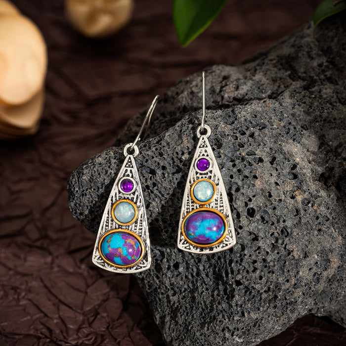 Wholesale Artistic retro style geometric earrings, natural stone antique women's earrings