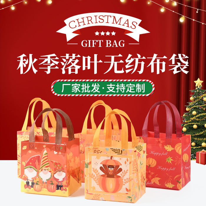 Wholesale Autumn Leaves Non-woven Bag Wholesale Christmas Halloween Cartoon Coated Portable Foldable Clothing Shopping Bag JDC-GB-XJ009