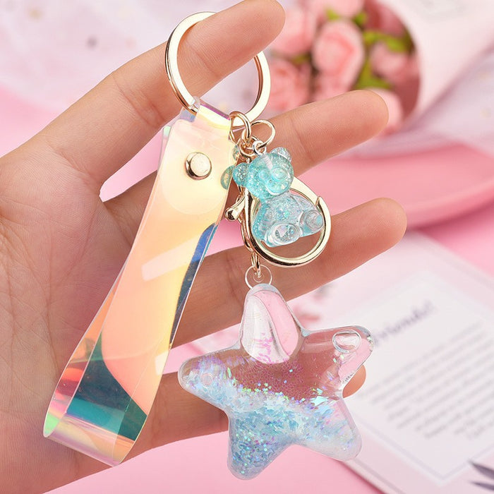 Wholesale Acrylic Keychain Pentagram Oil-Filled Keyring