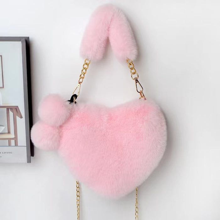 Wholesale Winter Plush Bag Simple All-match Heart-shaped Bag Shoulder Crossbody Women's Bag Valentine's Day Gift