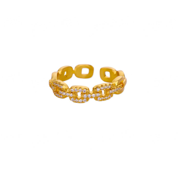 Wholesale Stainless Steel Geometric Open Ring with Micro-Set Zircon Gold Finish Trendy
