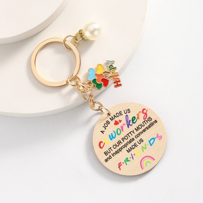 Wholesale Letter Good Friends Wooden Round Keychain JDC-KC-RongRui057