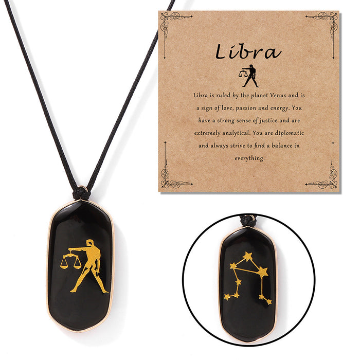 Wholesale Kraft paper English blessing card packaging necklace with twelve zodiac sign black obsidian stone beads
