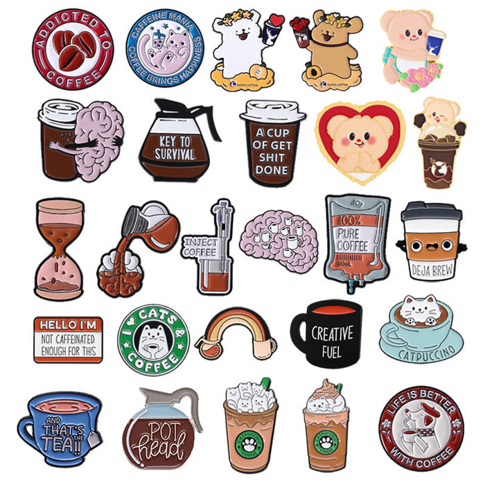 Wholesale Cartoon Coffee Cup Shape Brooch Pin Set Zinc Alloy Decorative Accent