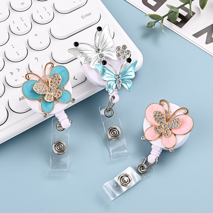 Wholesale Metal Diamond Butterfly Cartoon Retractable Buckle Keychain JDC-KC-ChangQi001