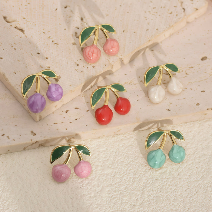 Wholesale Stainless Steel Cherry Earrings Jewelry Oil Drop Earrings