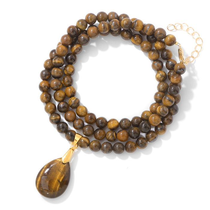 Wholesale 6mm stone bead teardrop pendant long necklace