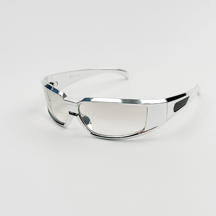 Wholesale Future oriented bright silver sunglasses with UV protection surround glasses