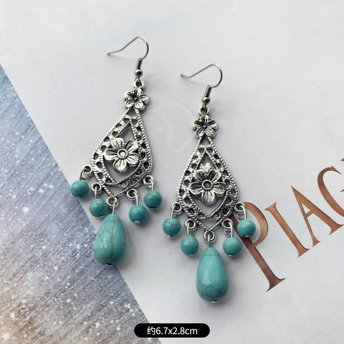 Wholesale Alloy Vintage Turquoise Ethnic Style Earrings JDC-ES-Luox009