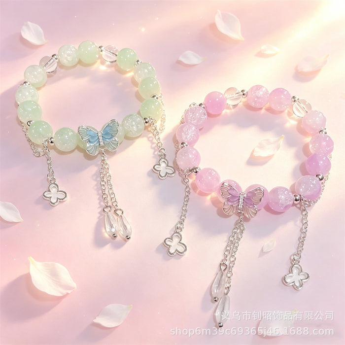 Wholesale Butterfly Tassel Crystal Bracelet Purple Glass Fashion Accessory