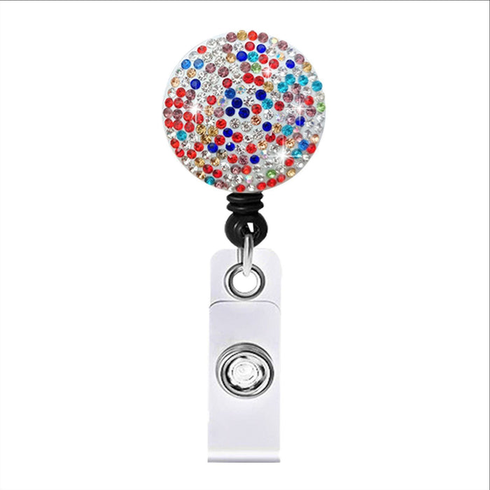 Wholesale Round Color AB Rhinestone Telescopic Clip Easy Pull Keychain JDC-KC-QiDing009