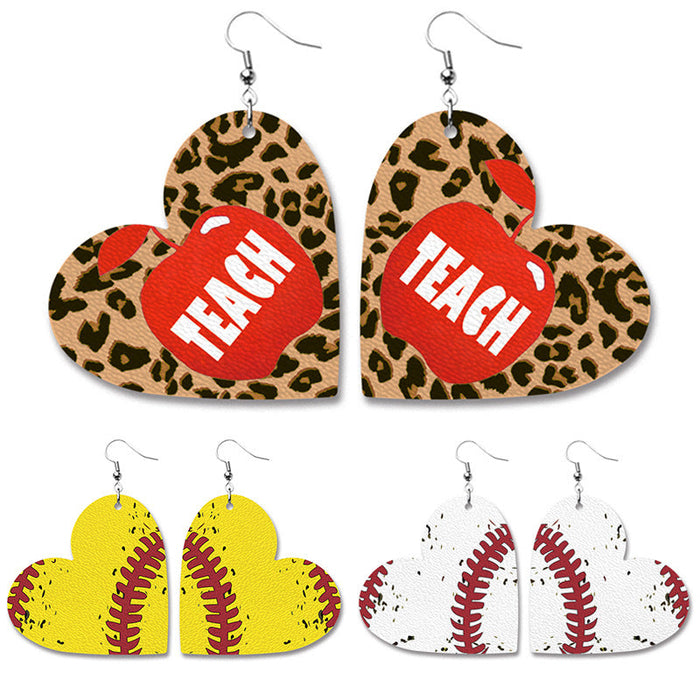 Wholesale earrings Heart-shaped baseball leather earrings JDC-ES-HeYi101