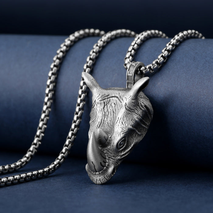 Wholesale Rhino Head Pendant Stainless Men's Necklace JDC-NE-TuoPu005