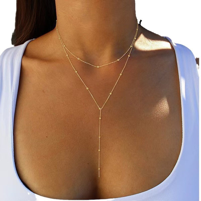 Wholesale Fashion Simple Y-Shaped Necklace Versatile Elegant Beads Multi-Layered Chest Chain