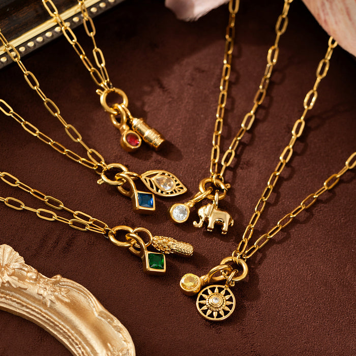 Wholesale stainless steel zircon feather necklace small pendant furnace vacuum plating gold color jewelry