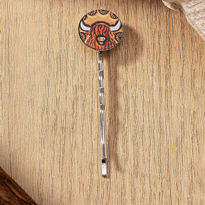 Wholesale leather western style cow turquoise pattern printed hairpin
