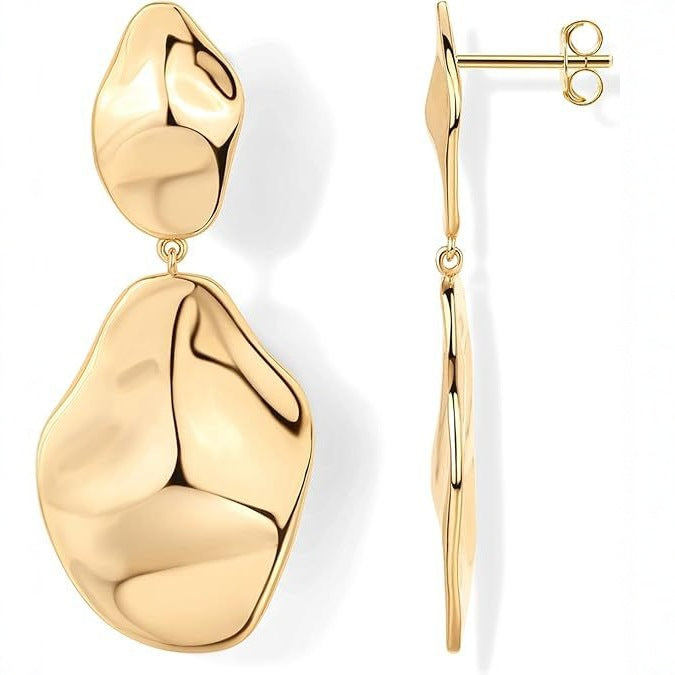 Wholesale Genuine gold plated personalized trendy geometric shape striking surface earrings with fashionable temperament