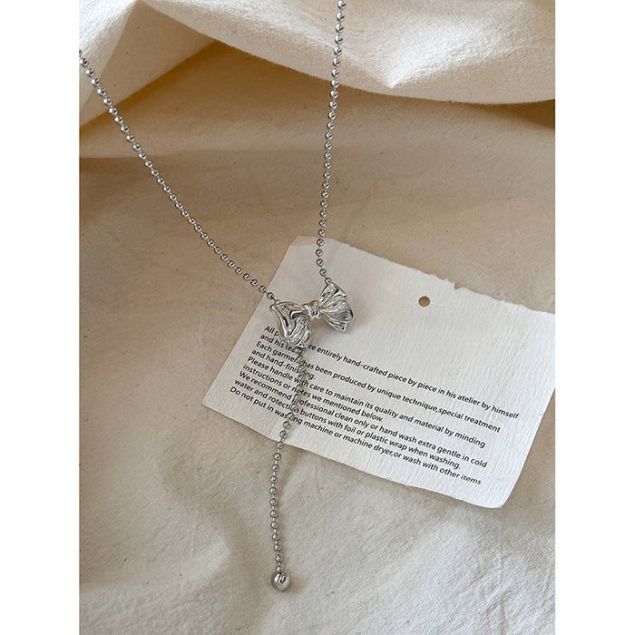Wholesale Titanium steel non fading tassel bow sweater chain long high-end necklace