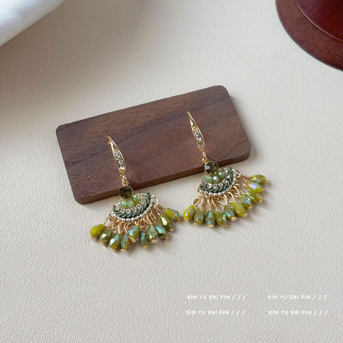 Wholesale Water droplet artificial crystal tassel earrings, niche ear accessories