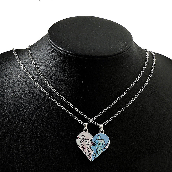 Wholesale Cartoon heart-shaped interlocking pendant couple necklaces