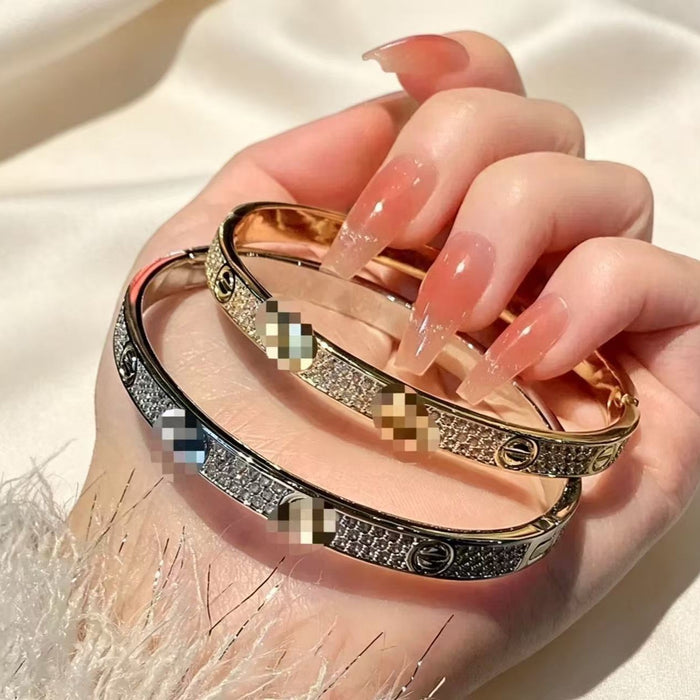 Wholesale Wide Round 3 Row Full Rhinestone Bracelet Gold Plated Copper Unisex Gift