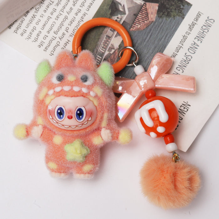 Wholesale Cute flocked polka dot doll keychain