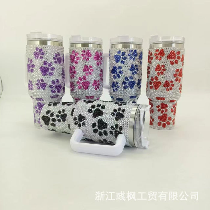 Wholesale 304 Stainless Steel  Pumpkin Face Rhinestone Vacuum Insulated Cup 40oz