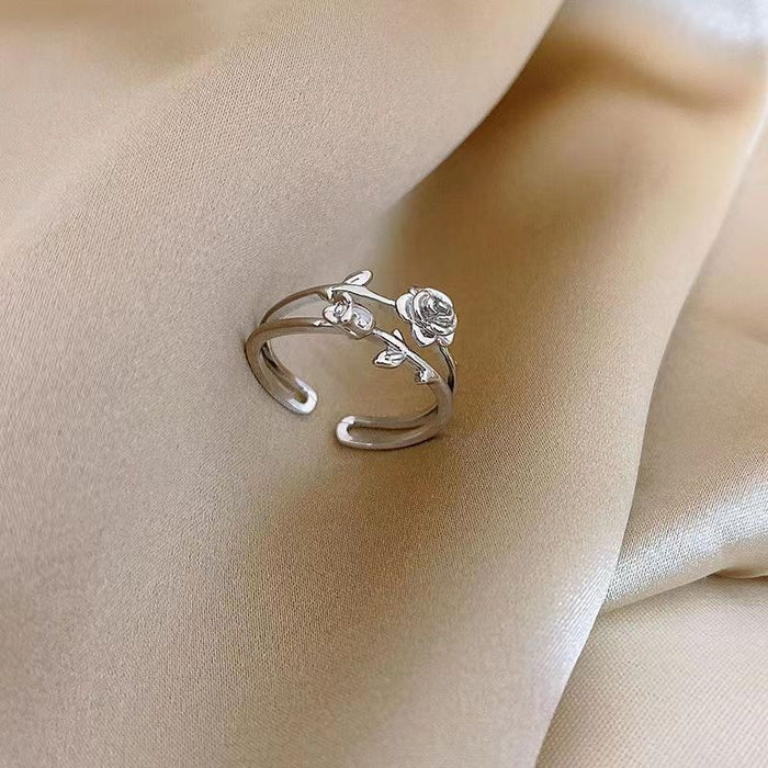 Wholesale Rose ring, niche design, personalized fashion, versatile, index finger opening ring