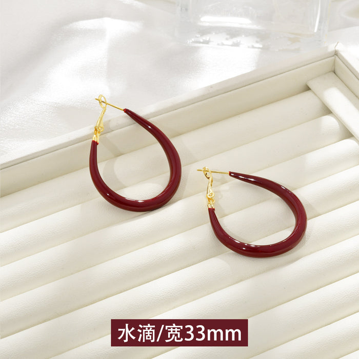 Wholesale   Red Hoop Earrings Slim Earrings Earrings for Women temperament