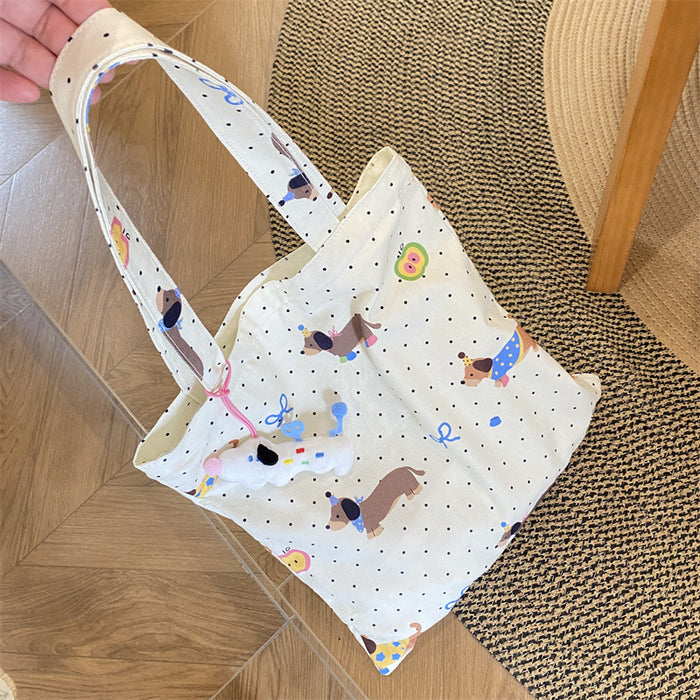 Wholesale Dachshund Dog Printed Canvas Bag Female Student Large Capacity Class Classes Bag Shopping Belt Tote Bag