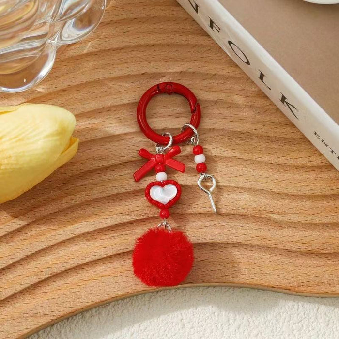 Wholesale Fur Ball Mobile Phone Chain Beaded Cute Hanging Chain Pendant Keychain