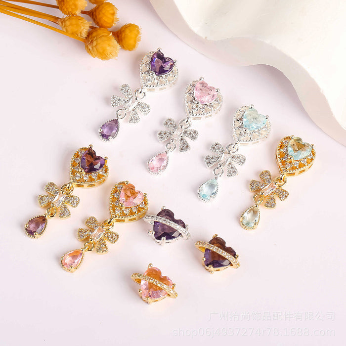 Wholesale Gold colored zirconium inlaid pendant, love bow, water droplet pendant, DIY crystal bracelet, necklace, pearl separating accessory