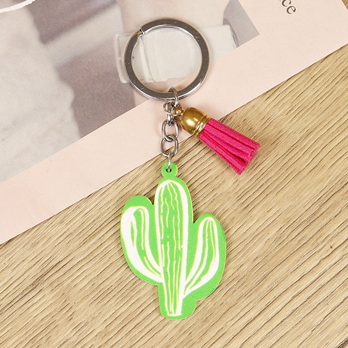 Wholesale keychain retro western do old cactus love cowboy hat cow zebra hoof pink tassel