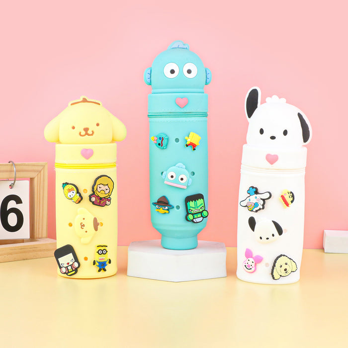 Wholesale Trendy Cartoon Hole Pencil Case Silicone Student Stationery minimum quantity：10