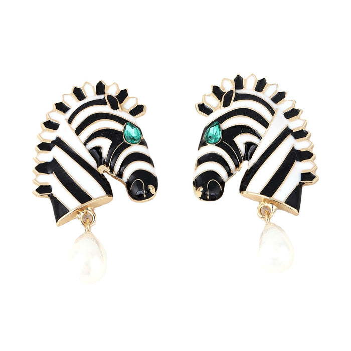 Wholesale hot-selling animal horse head alloy oil striped earrings