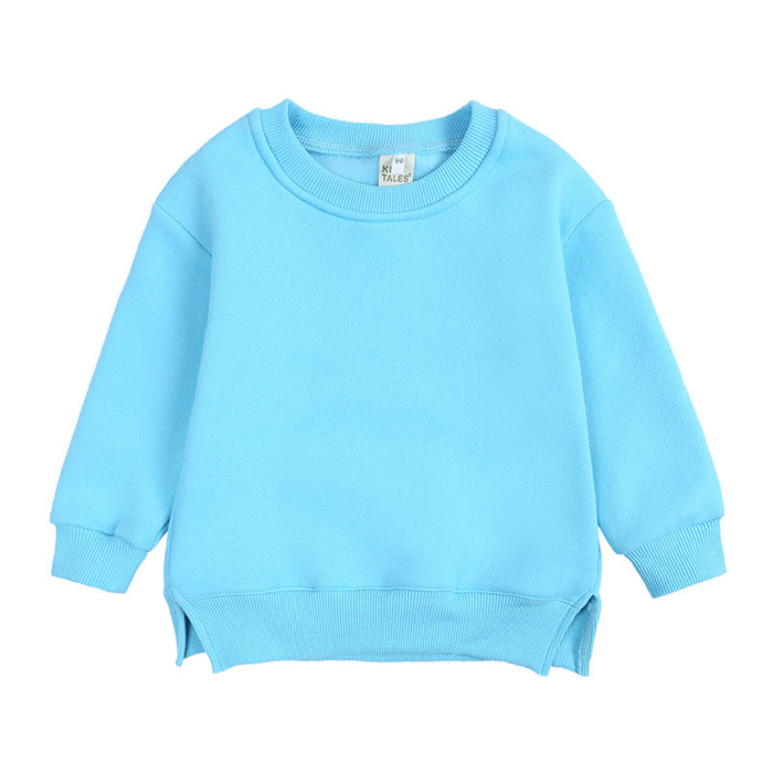 Wholesale Boys' and Girls' Hoodies round Neck Pullovers for Small and Medium-sized Children Solid Color with Plush Baby Tops JDC-CTS-SK003