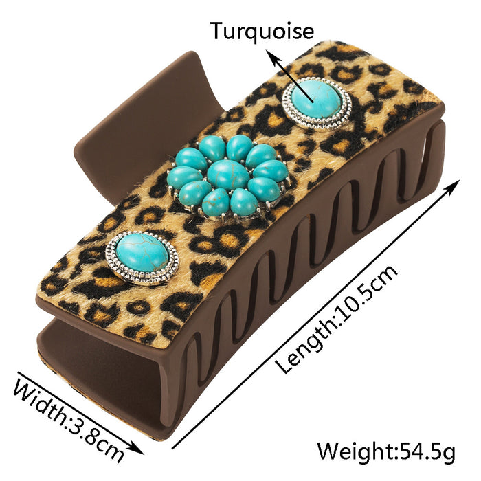 Wholesale Hairpin Leopard Shark Clip Alloy Turquoise Accessories Vintage Leopard Leather Clip Trendy Hair Accessories
