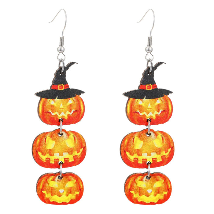 Wholesale Wooden Printed Color Pumpkin Skull Ghost  Gift Creative ing Women' s Earrings