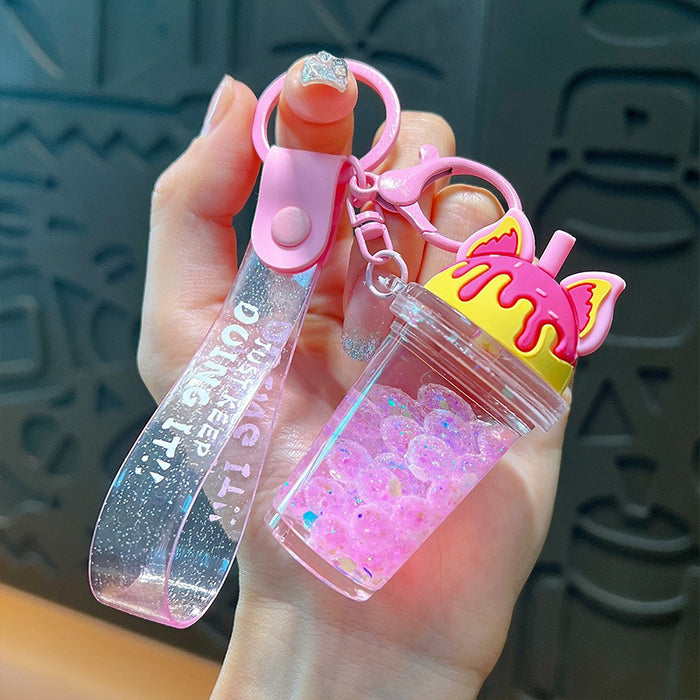 Wholesale Oil-filled bubble bead cat ear milk tea cup keychain