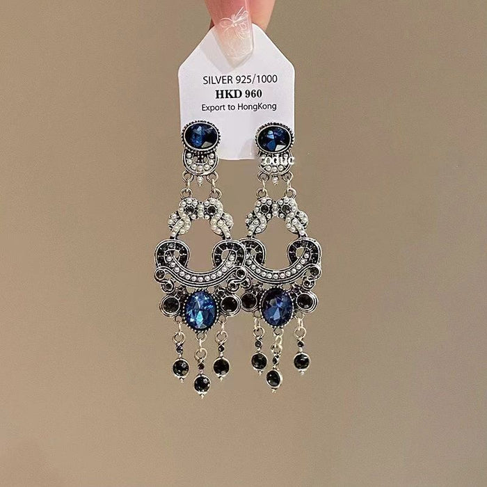 Wholesale Vintage beaded tassel earrings, niche, atmospheric, fashionable, exaggerated earrings, long earrings for women